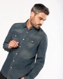 KARIBAN Herren denim-hemd langarm Hemd personalisierbar