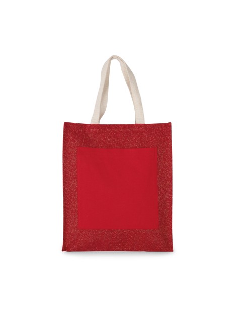 KIMOOD Sac shopping toile de jute cherry red / gold personnalisable
