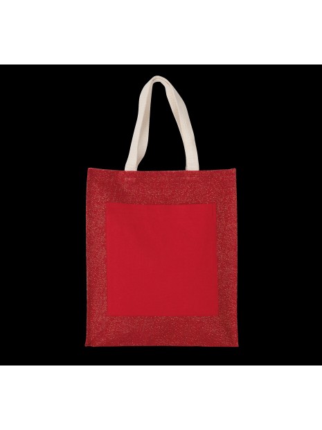 KIMOOD Sac shopping toile de jute cherry red / gold personnalisable