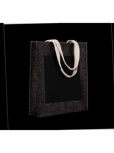 KIMOOD Sac shopping toile de jute black / silver personnalisable