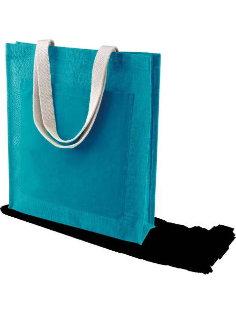 KIMOOD Sac shopping toile de jute turquoise personnalisable