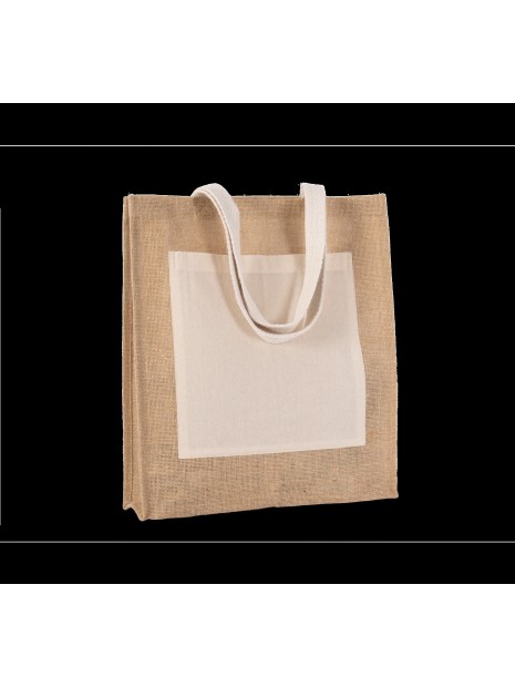 KIMOOD Sac shopping toile de jute natural / gold personnalisable