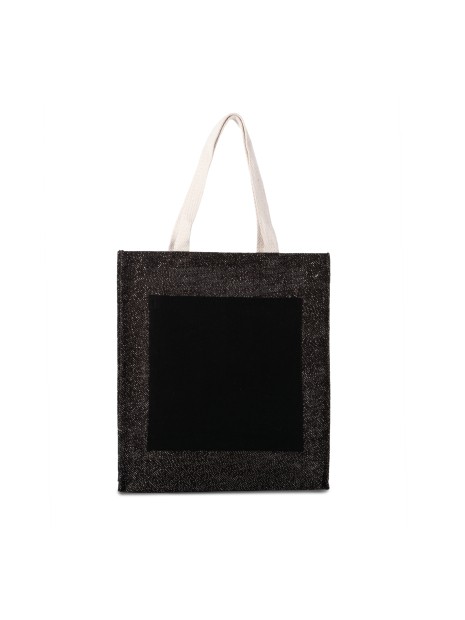 KIMOOD Sac shopping toile de jute black / silver personnalisable