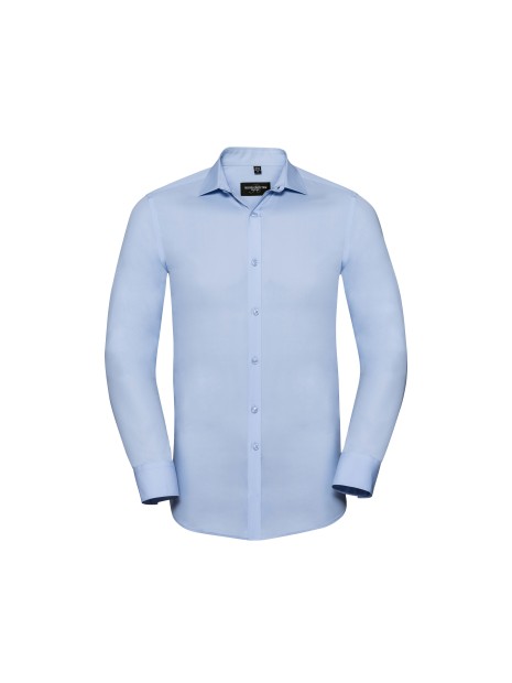 RUSSELL Chemise homme manches longues Ultimate stretch bleu ciel brillant personnalisable