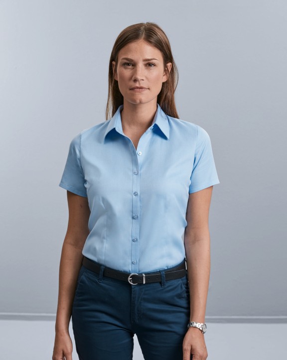 Hemd RUSSELL Ladies Short Sleeve Herringbone Shirt voor bedrukking &amp; borduring