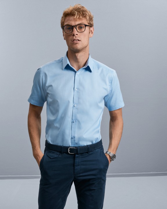 RUSSELL Men''s Short Sleeve Herringbone Shirt Hemd personalisierbar