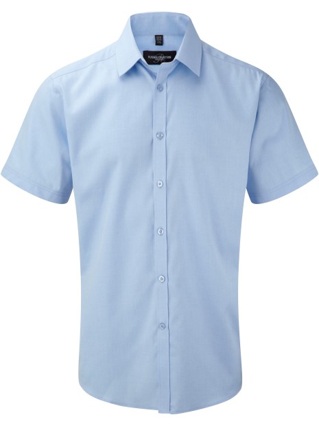 RUSSELL Chemise homme manche courtes à chevrons bleu clair personnalisable