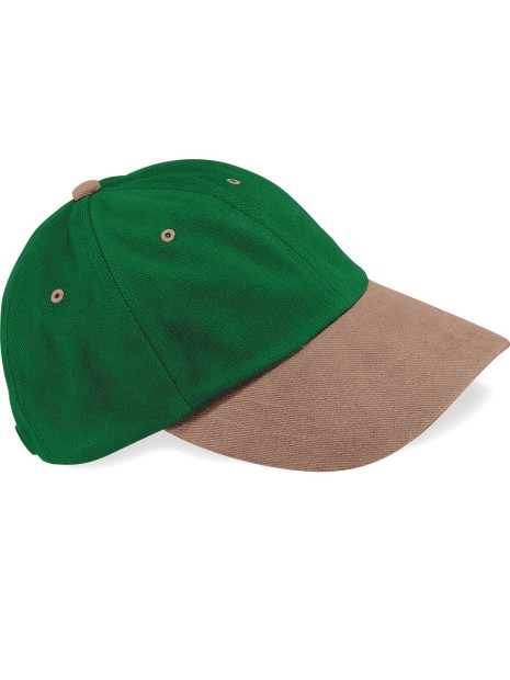 BEECHFIELD Casquette homme profil bas en coton brossé - 6 panneaux vert forêt/taupe personnalisable