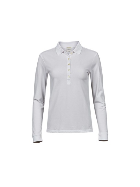TEE JAYS LADIES LUXURY STRETCH LONG SLEEVE POLO blanc personnalisable