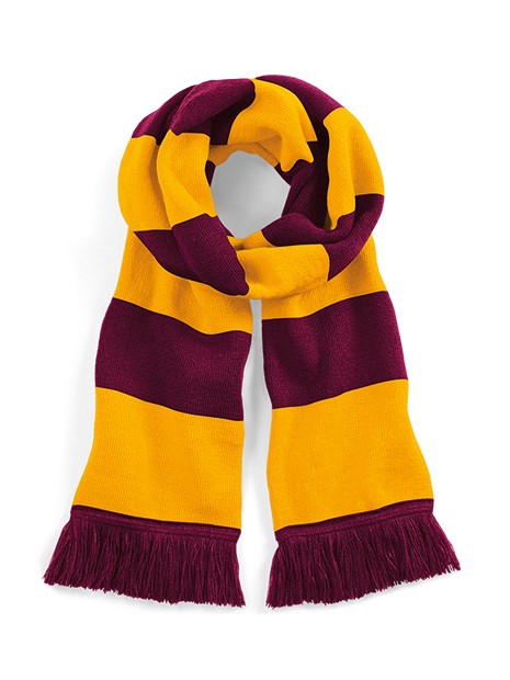 BEECHFIELD Écharpe rayée Stadium bordeaux/jaune gold personnalisable
