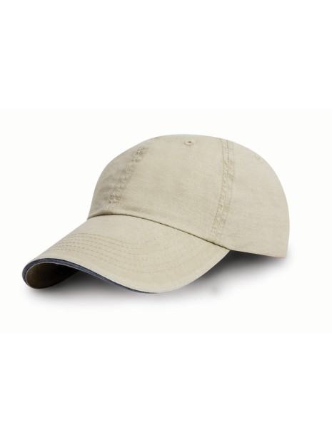 RESULT Casquette coton fine ligne lavé avec visière sandwich Putty/bleu marine personnalisable