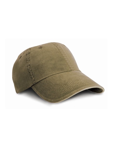 RESULT Casquette coton fine ligne lavé avec visière sandwich Olive Green/Stone personnalisable