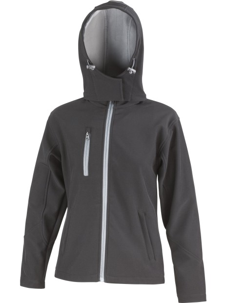 RESULT Veste Softshell Capuche Femme TX Performance noir/gris personnalisable