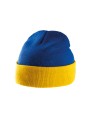K-UP Bonnet bicolore avec revers bleu royal/jaune personnalisable