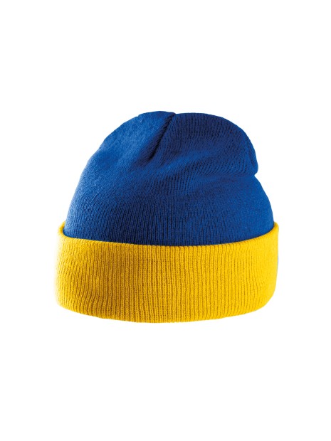 K-UP Bonnet bicolore avec revers bleu royal/jaune personnalisable