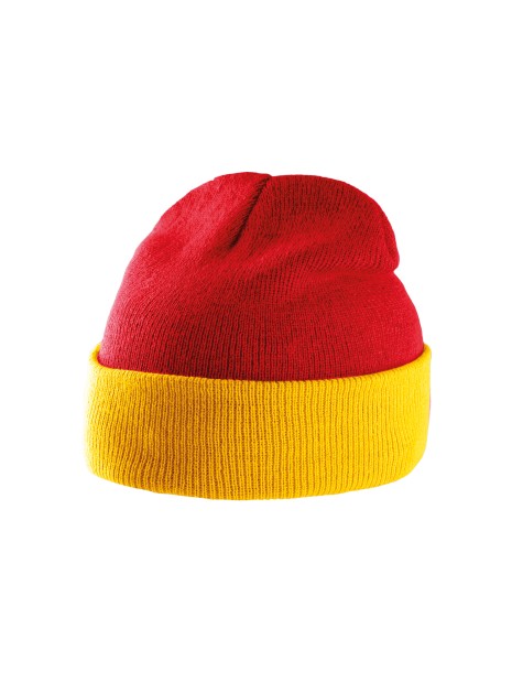 K-UP Bonnet bicolore avec revers rouge/jaune personnalisable