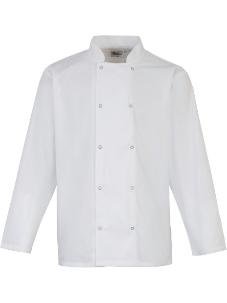 PREMIER Veste de cuisine manches longues à boutons pression blanc personnalisable