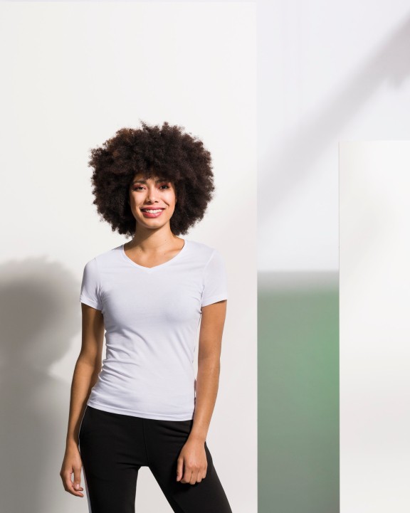 T-shirt SKINNIFIT Ladies Stretch V-neck T-shirt voor bedrukking &amp; borduring