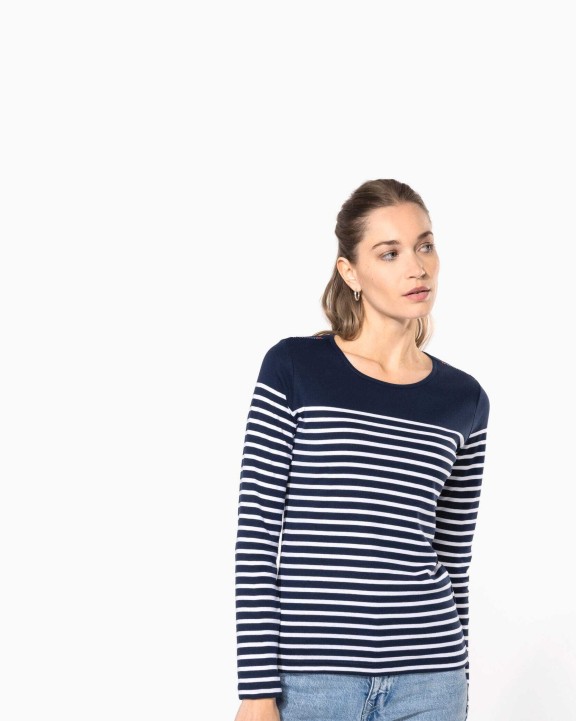 T-shirt KARIBAN Gestreept dames-t-shirt lange mouwen voor bedrukking &amp; borduring