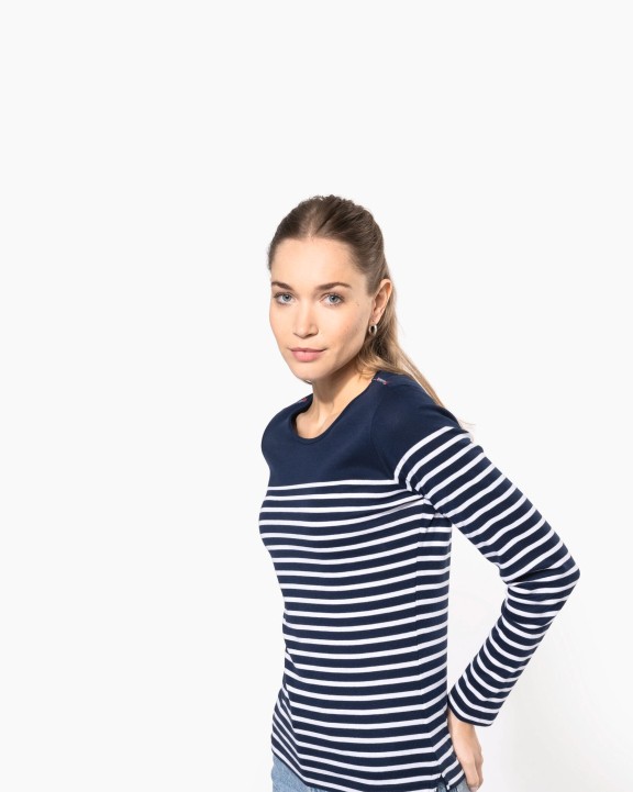 T-shirt KARIBAN Gestreept dames-t-shirt lange mouwen voor bedrukking &amp; borduring