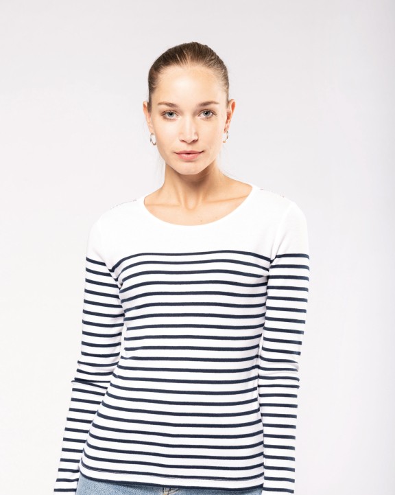 T-shirt KARIBAN Gestreept dames-t-shirt lange mouwen voor bedrukking &amp; borduring