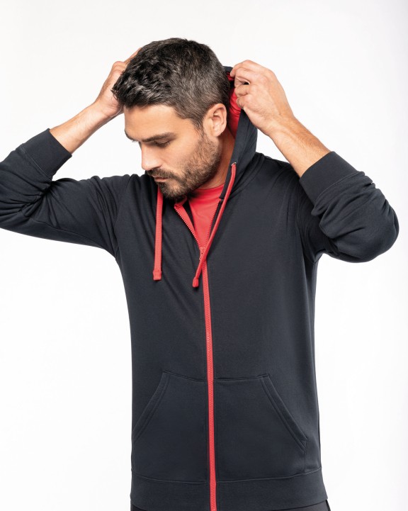 KARIBAN HERREN-KAPUZENSWEATSHIRT BICOLOR mit Reißverschluss Sweatshirt personalisierbar