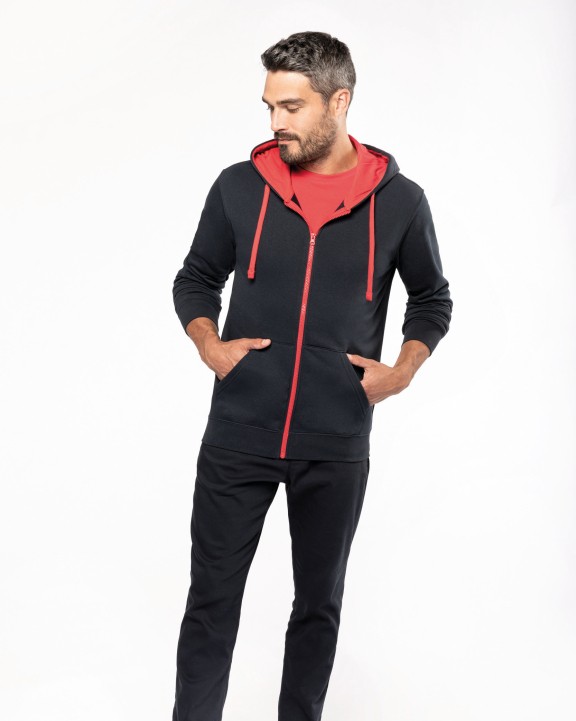 KARIBAN HERREN-KAPUZENSWEATSHIRT BICOLOR mit Reißverschluss Sweatshirt personalisierbar