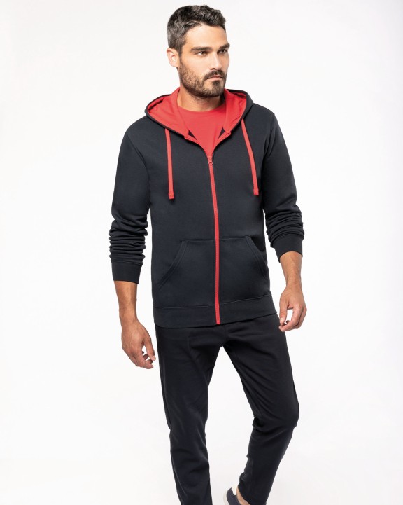 KARIBAN HERREN-KAPUZENSWEATSHIRT BICOLOR mit Reißverschluss Sweatshirt personalisierbar