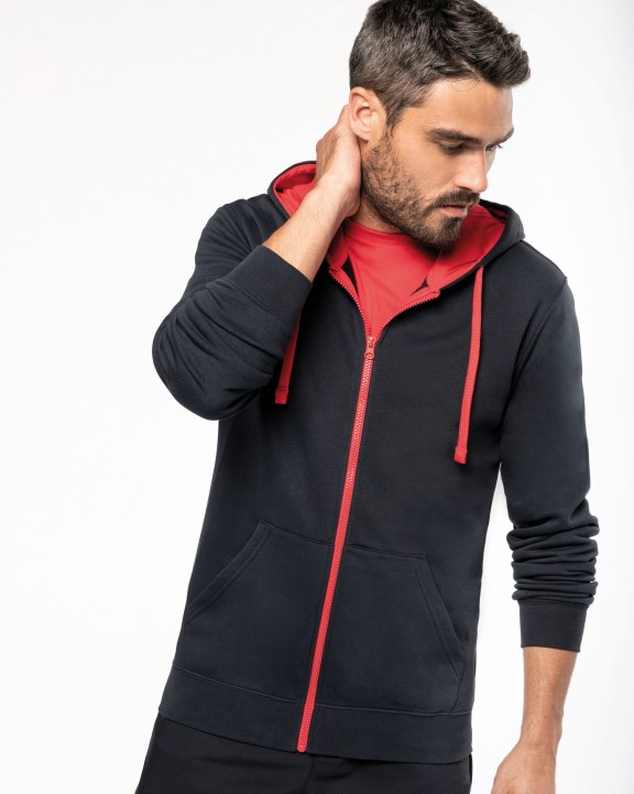 KARIBAN HERREN-KAPUZENSWEATSHIRT BICOLOR mit Reißverschluss Sweatshirt personalisierbar
