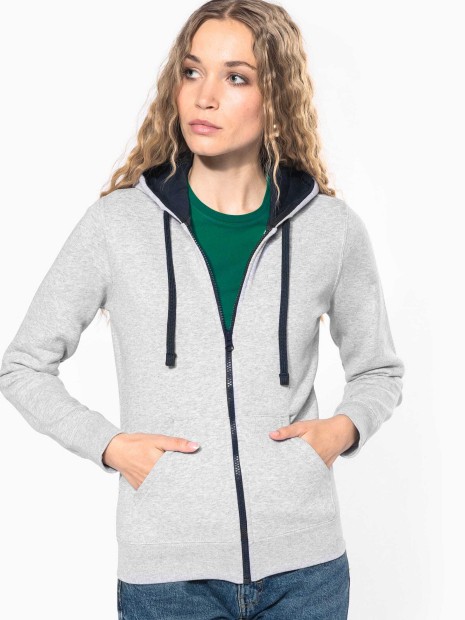 Sweat-shirts à personnaliser KARIBAN Sweat-shirt zippé capuche contrastée femme 