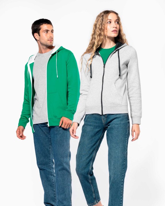 KARIBAN DAMEN-KAPUZENSWEATSHIRT BICOLOR mit Reißverschluss Sweatshirt personalisierbar