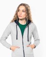 KARIBAN DAMEN-KAPUZENSWEATSHIRT BICOLOR mit Reißverschluss Sweatshirt personalisierbar
