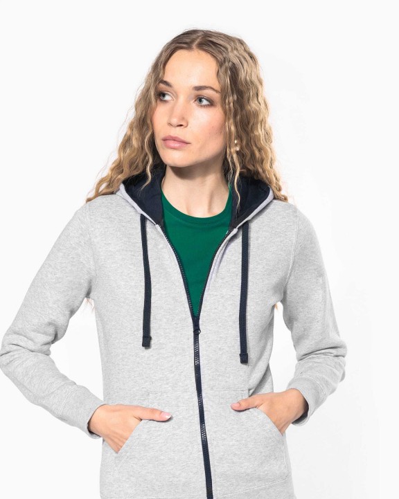 KARIBAN DAMEN-KAPUZENSWEATSHIRT BICOLOR mit Reißverschluss Sweatshirt personalisierbar