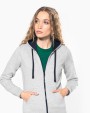 Sweater KARIBAN Damessweater met rits en capuchon in contrasterende kleur voor bedrukking &amp; borduring