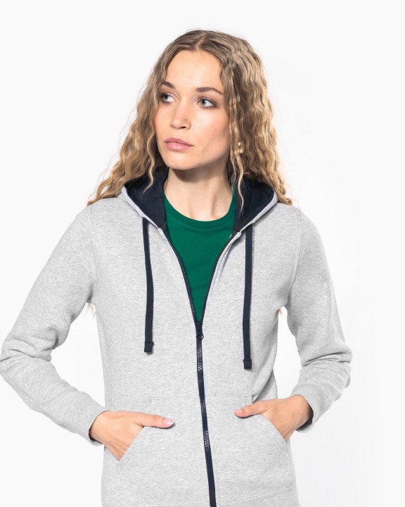 Sweater KARIBAN Damessweater met rits en capuchon in contrasterende kleur voor bedrukking &amp; borduring