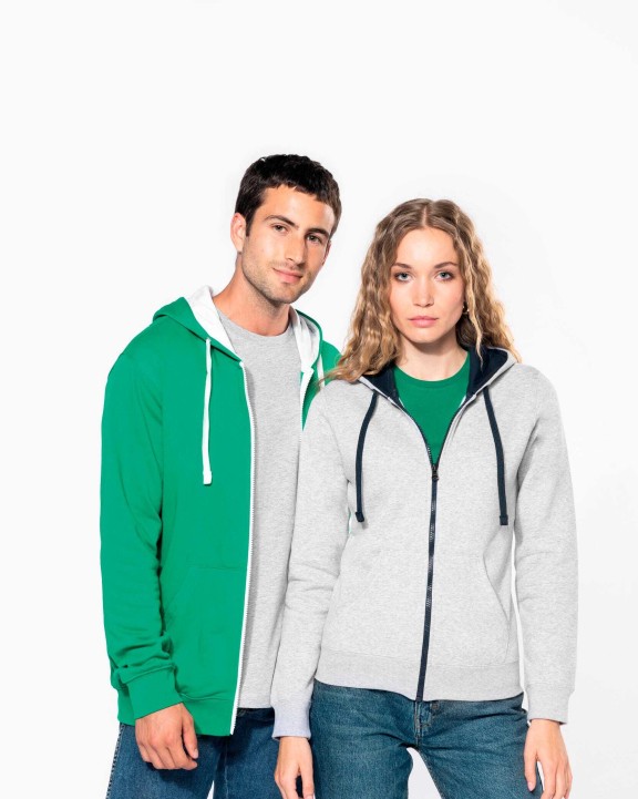 KARIBAN DAMEN-KAPUZENSWEATSHIRT BICOLOR mit Reißverschluss Sweatshirt personalisierbar