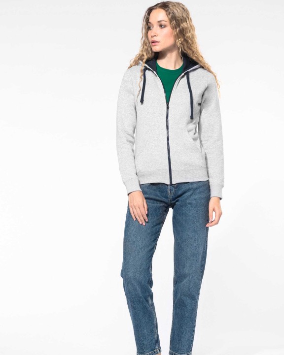 KARIBAN DAMEN-KAPUZENSWEATSHIRT BICOLOR mit Reißverschluss Sweatshirt personalisierbar