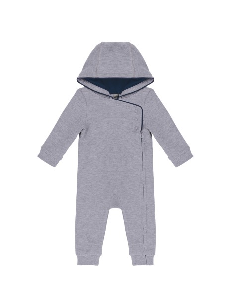 KARIBAN Grenouillère bébé avec capuche gris oxford/marine personnalisable
