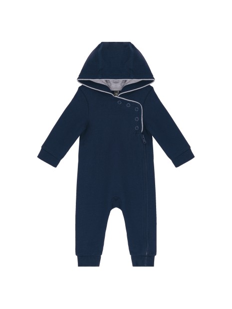 KARIBAN Grenouillère bébé avec capuche marine/gris oxford personnalisable