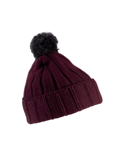 K-UP Bonnet à pompon avec revers burgundy / dark grey personnalisable