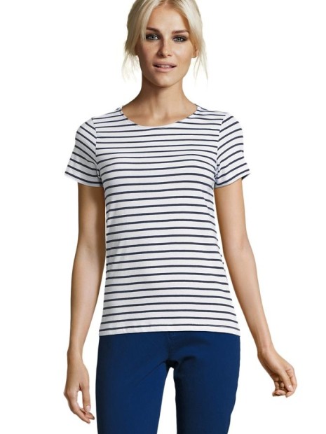 T-Shirts à personnaliser SOL'S Miles Women blanc/bleu marine