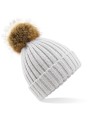 BEECHFIELD Bonnet epais avec pompon en fausse fourrure gris clair personnalisable