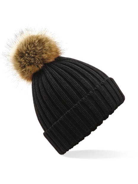 BEECHFIELD Bonnet epais avec pompon en fausse fourrure noir personnalisable