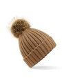 BEECHFIELD Bonnet epais avec pompon en fausse fourrure biscuit personnalisable