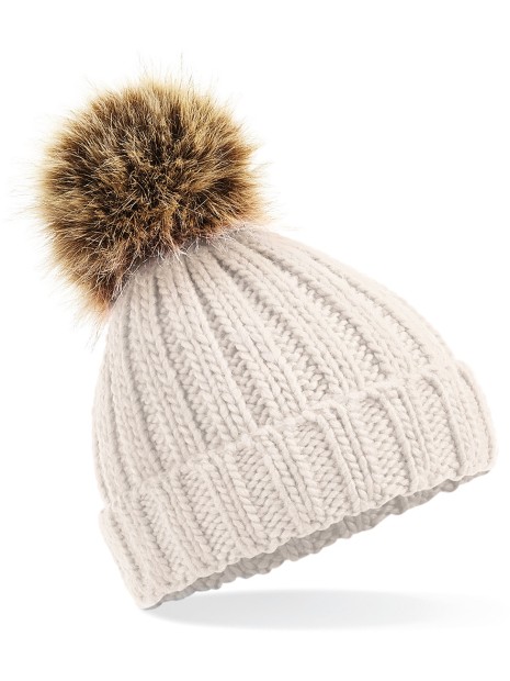 BEECHFIELD Bonnet epais avec pompon en fausse fourrure OATMEAL personnalisable