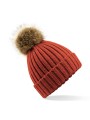BEECHFIELD Bonnet epais avec pompon en fausse fourrure orange rust personnalisable