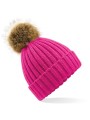 BEECHFIELD Bonnet epais avec pompon en fausse fourrure FUCHSIA personnalisable
