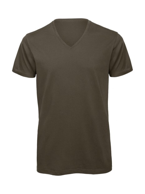B&C T-shirt BIO Inspire col V Homme vert khaki personnalisable