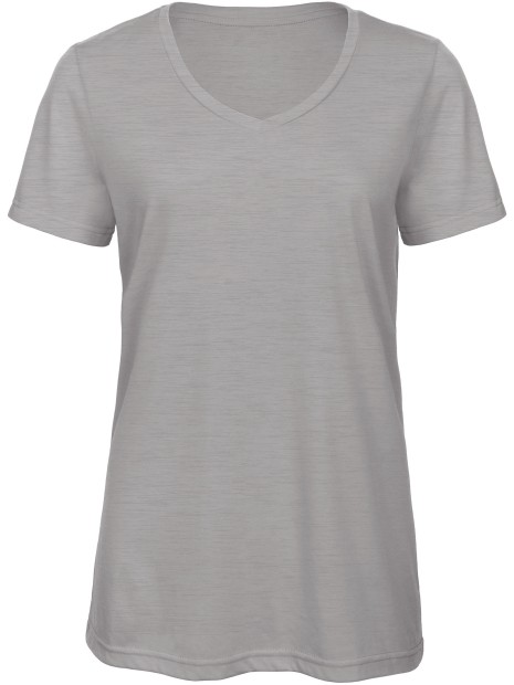 B&C T-shirt Triblend col V Femme heather light grey personnalisable