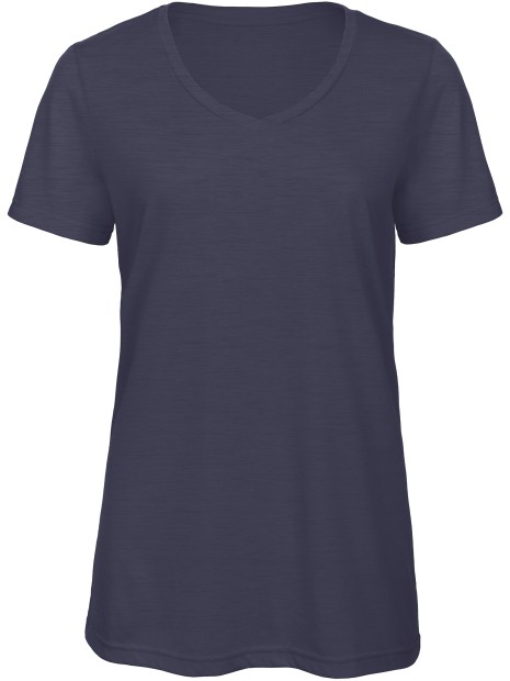 B&C T-shirt Triblend col V Femme heather bleu marine personnalisable
